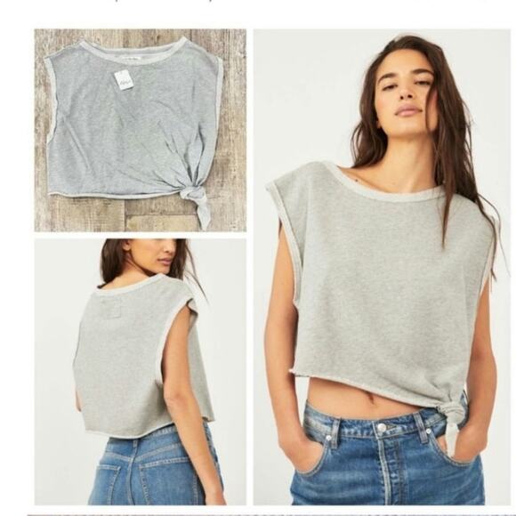 We The Free Fresh To Def Gray Crop Top Muscle Casual T Shirt Free People Size Xl - Picture 1 of 7